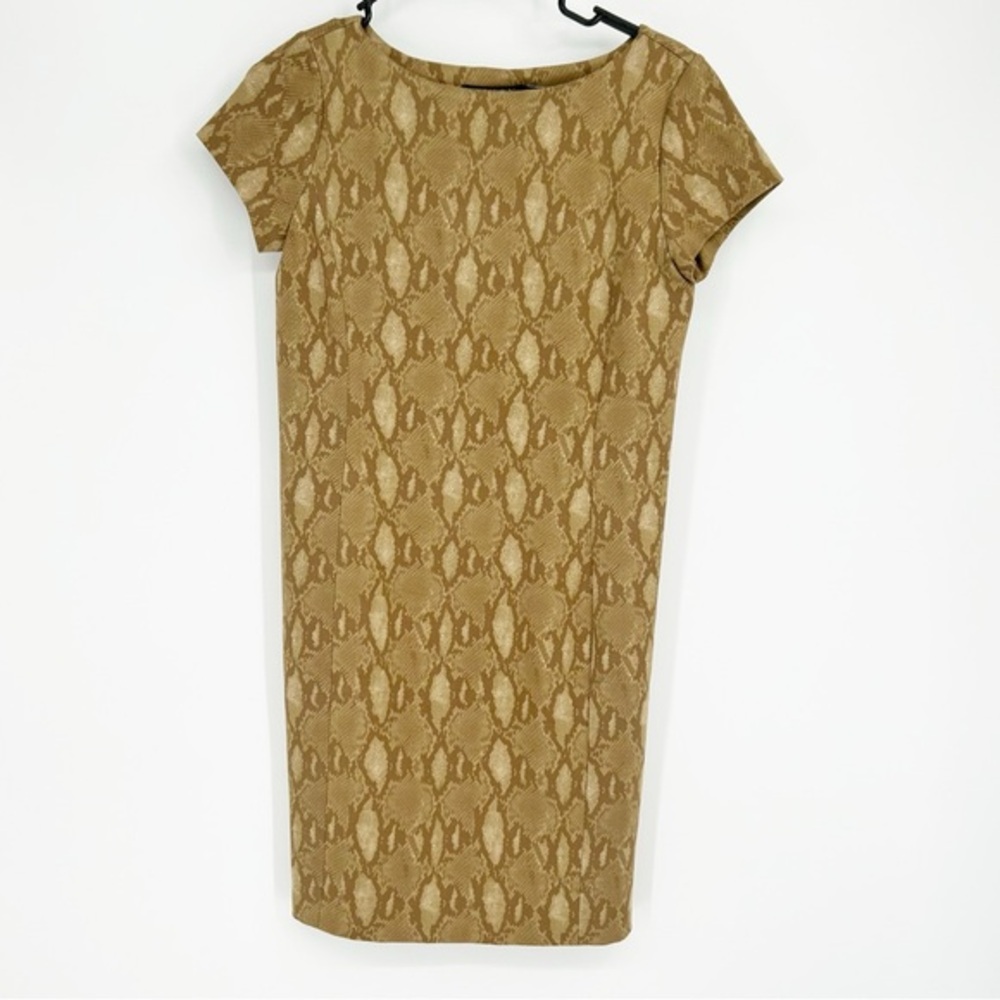 Lauren Ralph Lauren Tan Python Snakeskin‎ Print Short Sleeve Ponte Sheath Dress